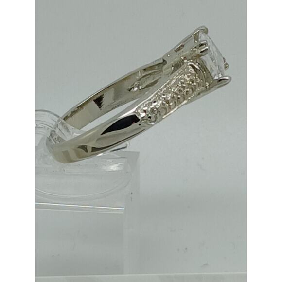 Vintage White Gold Plated CZ Engagement Ring 3.0 Carat Radiant Cut Stone Size 9 - Picture 6 of 10